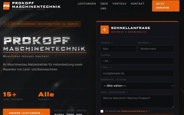 Website Referenz: Prokopf Maschinentechnik Franken